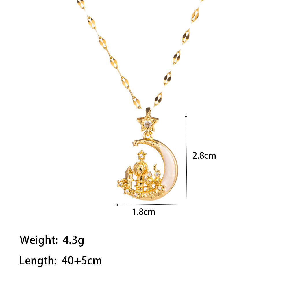 Wholesale Elegant Artistic Commute Moon Dolphin Bow Knot 304 Stainless Steel Polishing Inlay 18K Gold Plated Acrylic Artificial Rhinestones Pendant Necklace display picture 3