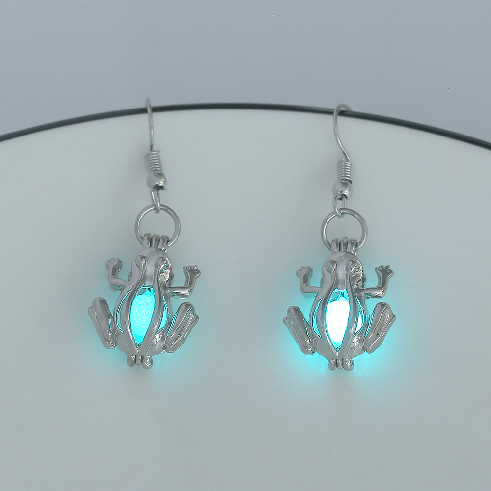 1 Pair IG Style Retro Lotus Elephant Frog Luminous Inlay Zinc Alloy Resin Drop Earrings display picture 9