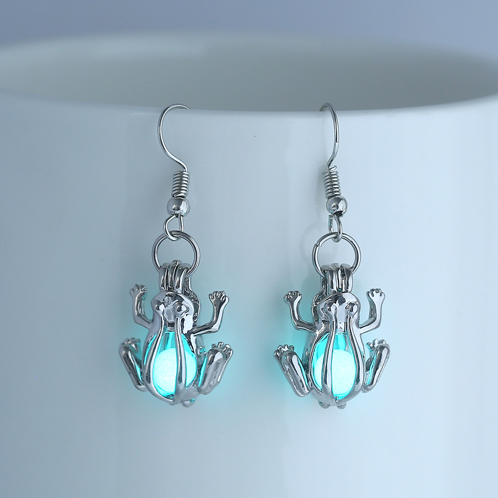 1 Pair IG Style Retro Lotus Elephant Frog Luminous Inlay Zinc Alloy Resin Drop Earrings display picture 10