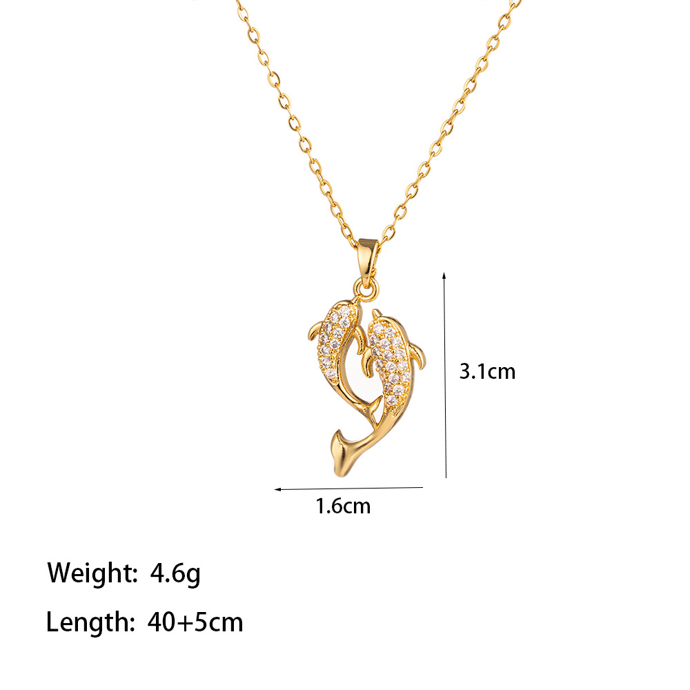 Wholesale Elegant Artistic Commute Moon Dolphin Bow Knot 304 Stainless Steel Polishing Inlay 18K Gold Plated Acrylic Artificial Rhinestones Pendant Necklace display picture 5