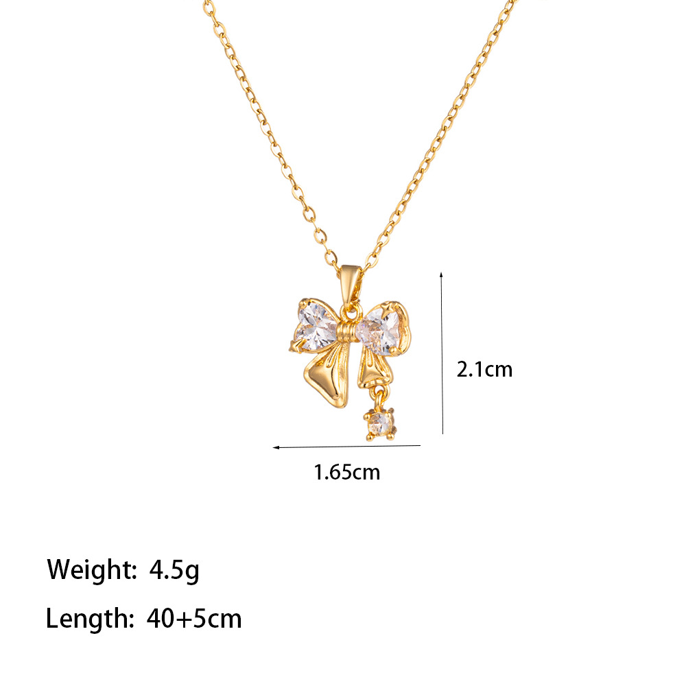 Wholesale Elegant Artistic Commute Moon Dolphin Bow Knot 304 Stainless Steel Polishing Inlay 18K Gold Plated Acrylic Artificial Rhinestones Pendant Necklace display picture 11