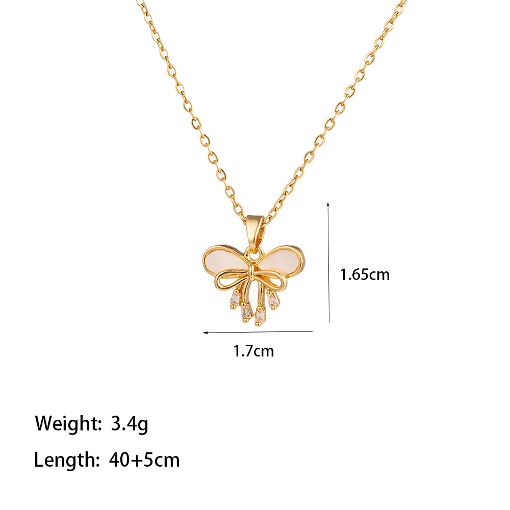 Wholesale Elegant Artistic Commute Moon Dolphin Bow Knot 304 Stainless Steel Polishing Inlay 18K Gold Plated Acrylic Artificial Rhinestones Pendant Necklace display picture 9