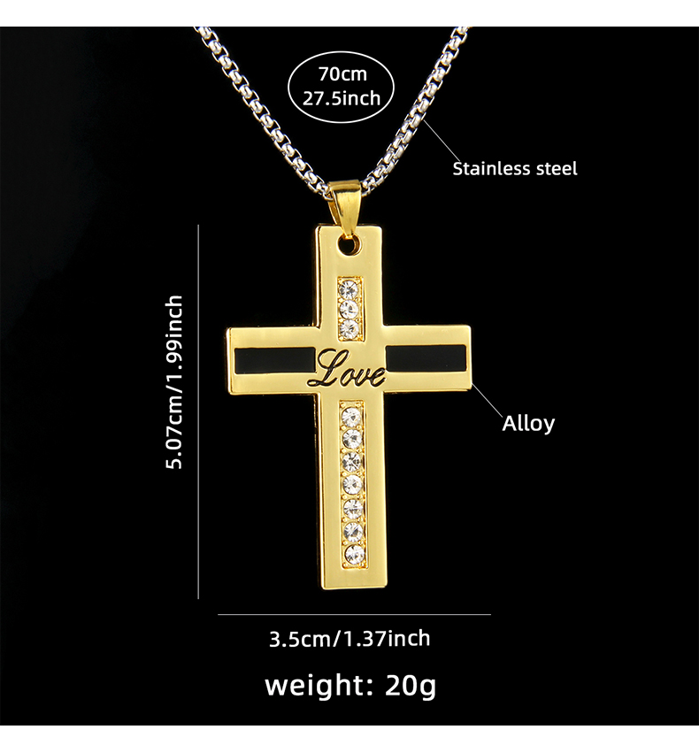 Wholesale Jewelry Retro Commute Cross 201 Stainless Steel Zinc Alloy Rhinestones Gold Plated Inlay Pendant Necklace display picture 1