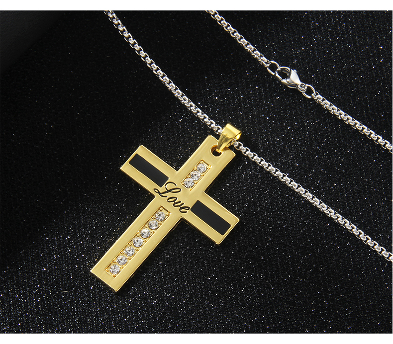 Wholesale Jewelry Retro Commute Cross 201 Stainless Steel Zinc Alloy Rhinestones Gold Plated Inlay Pendant Necklace display picture 2