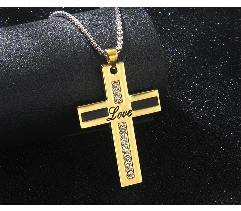 Wholesale Jewelry Retro Commute Cross 201 Stainless Steel Zinc Alloy Rhinestones Gold Plated Inlay Pendant Necklace display picture 3