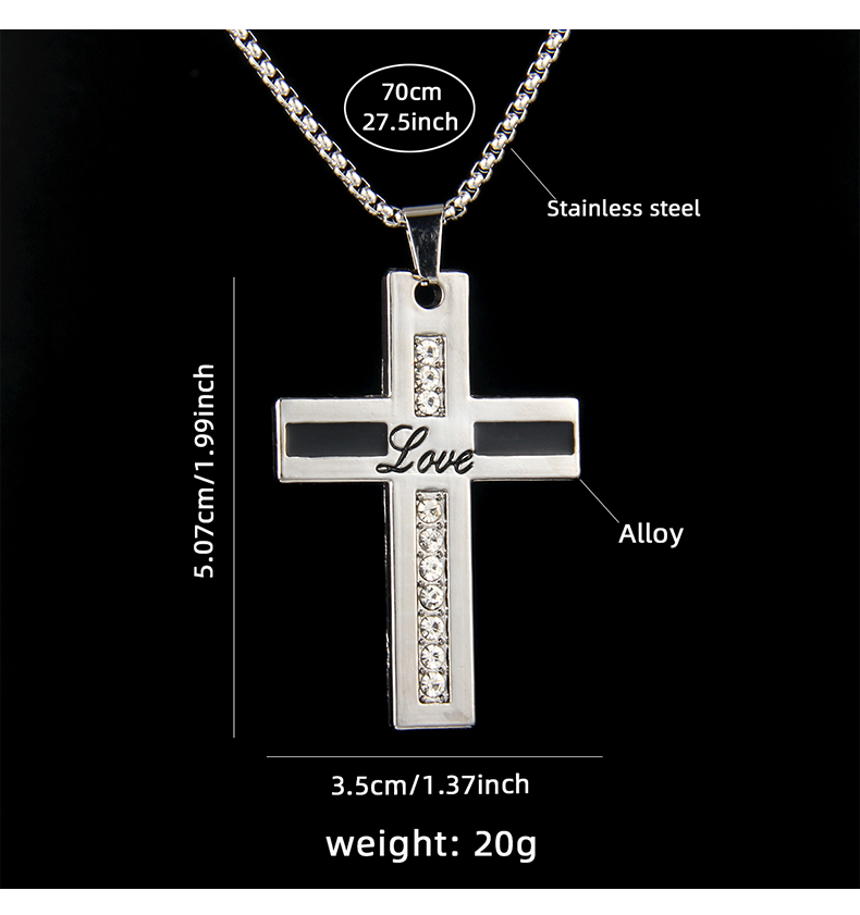 Wholesale Jewelry Retro Commute Cross 201 Stainless Steel Zinc Alloy Rhinestones Gold Plated Inlay Pendant Necklace display picture 5