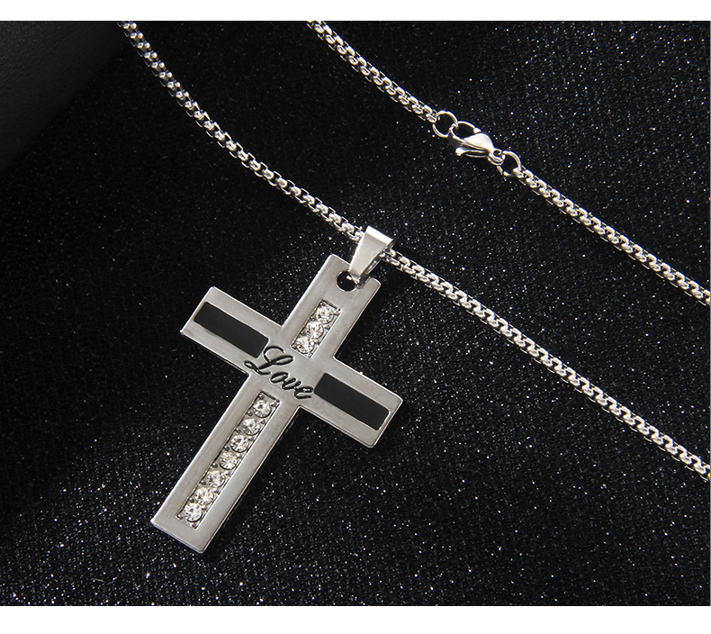 Wholesale Jewelry Retro Commute Cross 201 Stainless Steel Zinc Alloy Rhinestones Gold Plated Inlay Pendant Necklace display picture 6