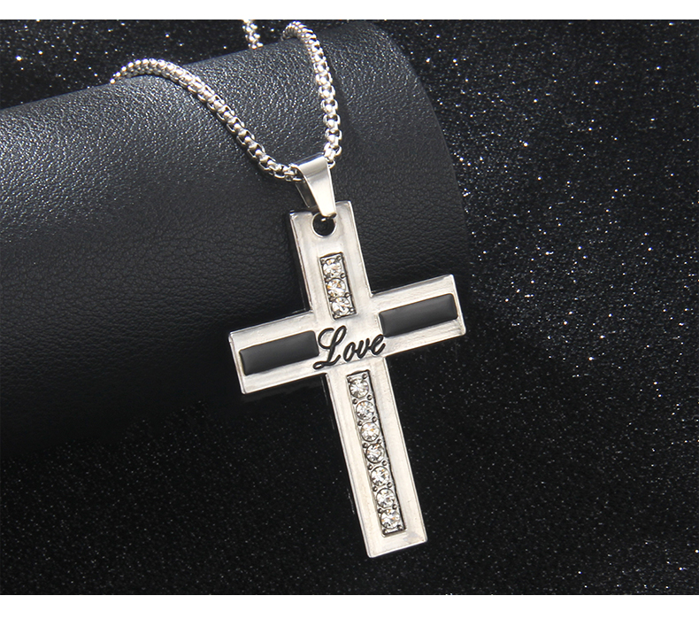 Wholesale Jewelry Retro Commute Cross 201 Stainless Steel Zinc Alloy Rhinestones Gold Plated Inlay Pendant Necklace display picture 7