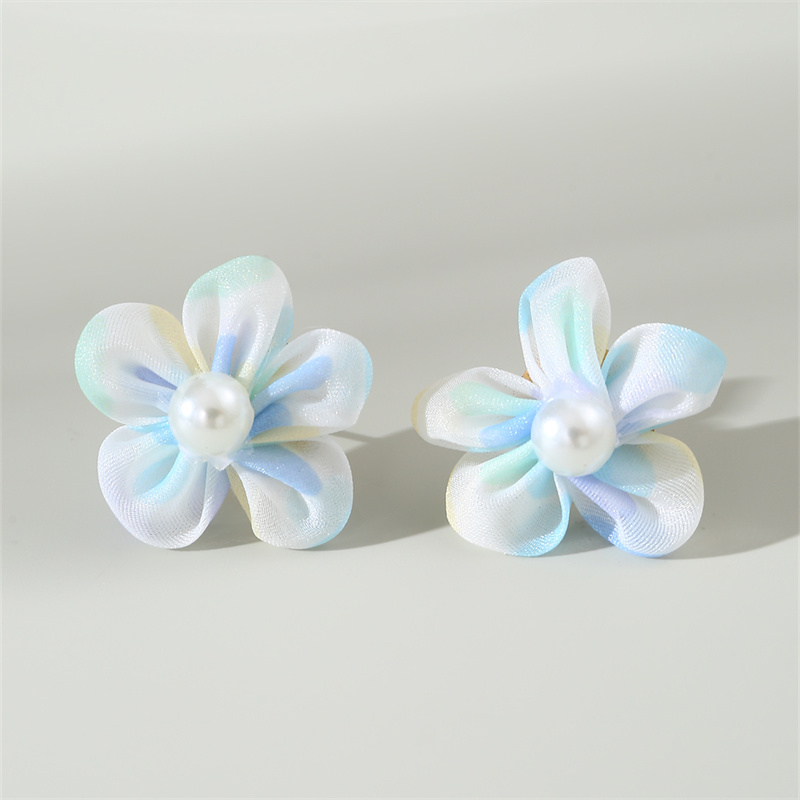 1 Pair Cute Lady Sweet Flower Inlay Cloth Artificial Pearls Ear Studs display picture 15