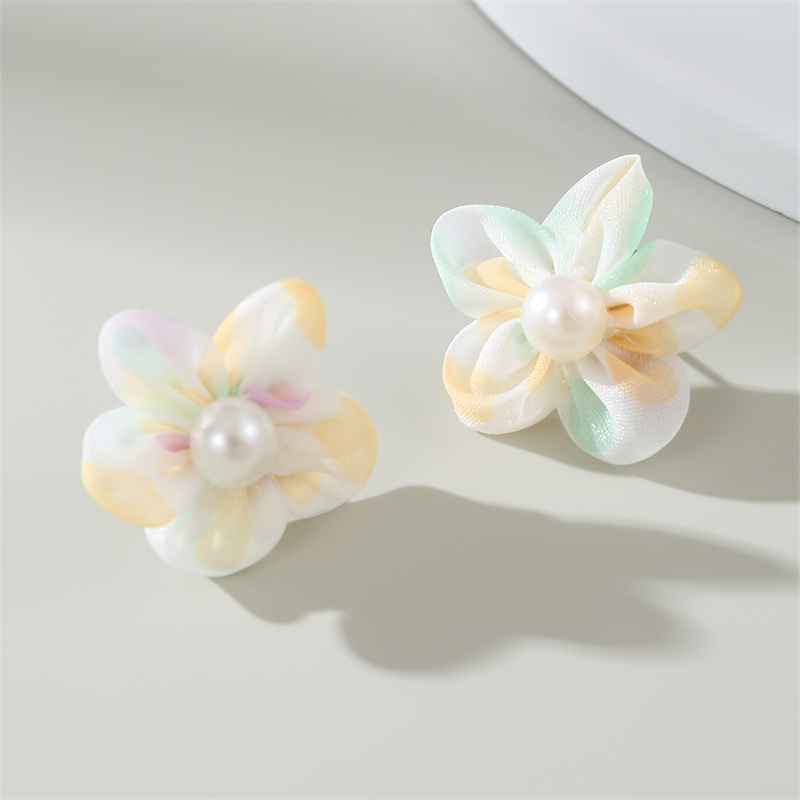 1 Pair Cute Lady Sweet Flower Inlay Cloth Artificial Pearls Ear Studs display picture 20