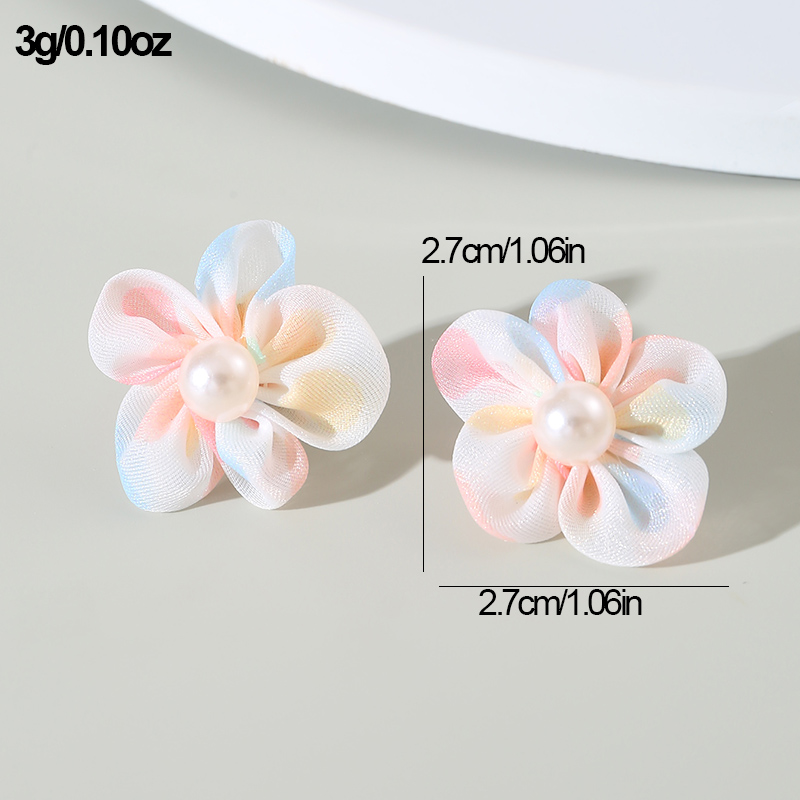 1 Pair Cute Lady Sweet Flower Inlay Cloth Artificial Pearls Ear Studs display picture 6