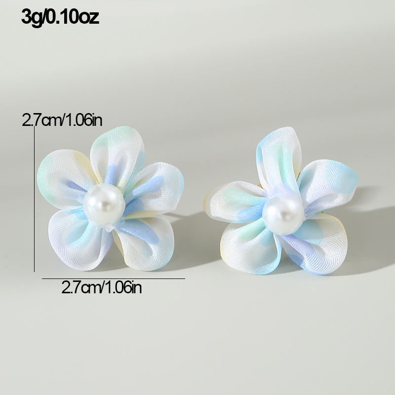 1 Pair Cute Lady Sweet Flower Inlay Cloth Artificial Pearls Ear Studs display picture 16