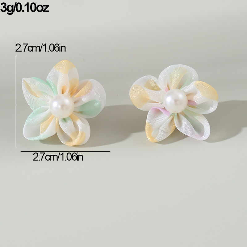 1 Pair Cute Lady Sweet Flower Inlay Cloth Artificial Pearls Ear Studs display picture 22
