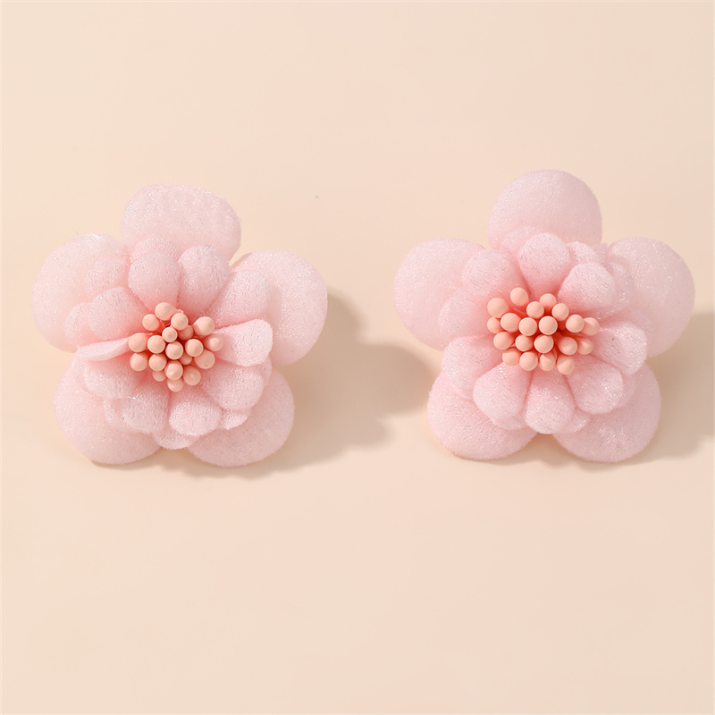 1 Pair Cute Lady Sweet Flower Inlay Cloth Artificial Pearls Ear Studs display picture 33