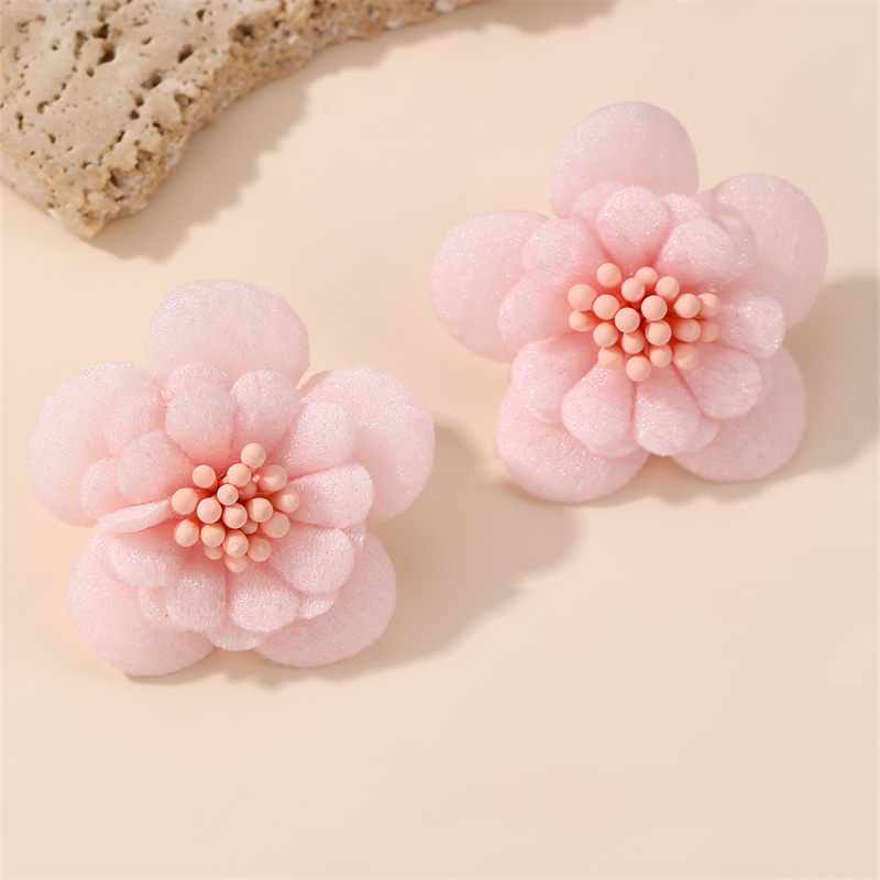 1 Pair Cute Lady Sweet Flower Inlay Cloth Artificial Pearls Ear Studs display picture 29