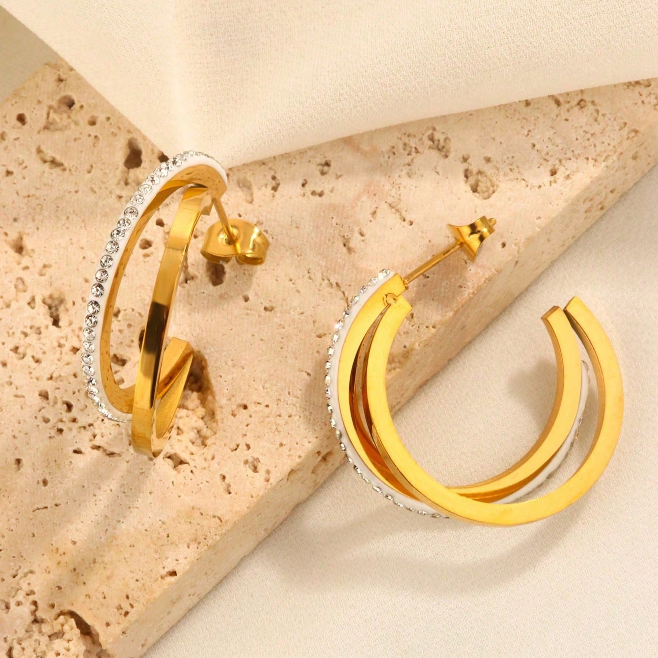 1 Pair Simple Style Classic Style Color Block Plating Inlay 304 Stainless Steel Artificial Rhinestones Resin 18K Gold Plated Ear Studs display picture 4