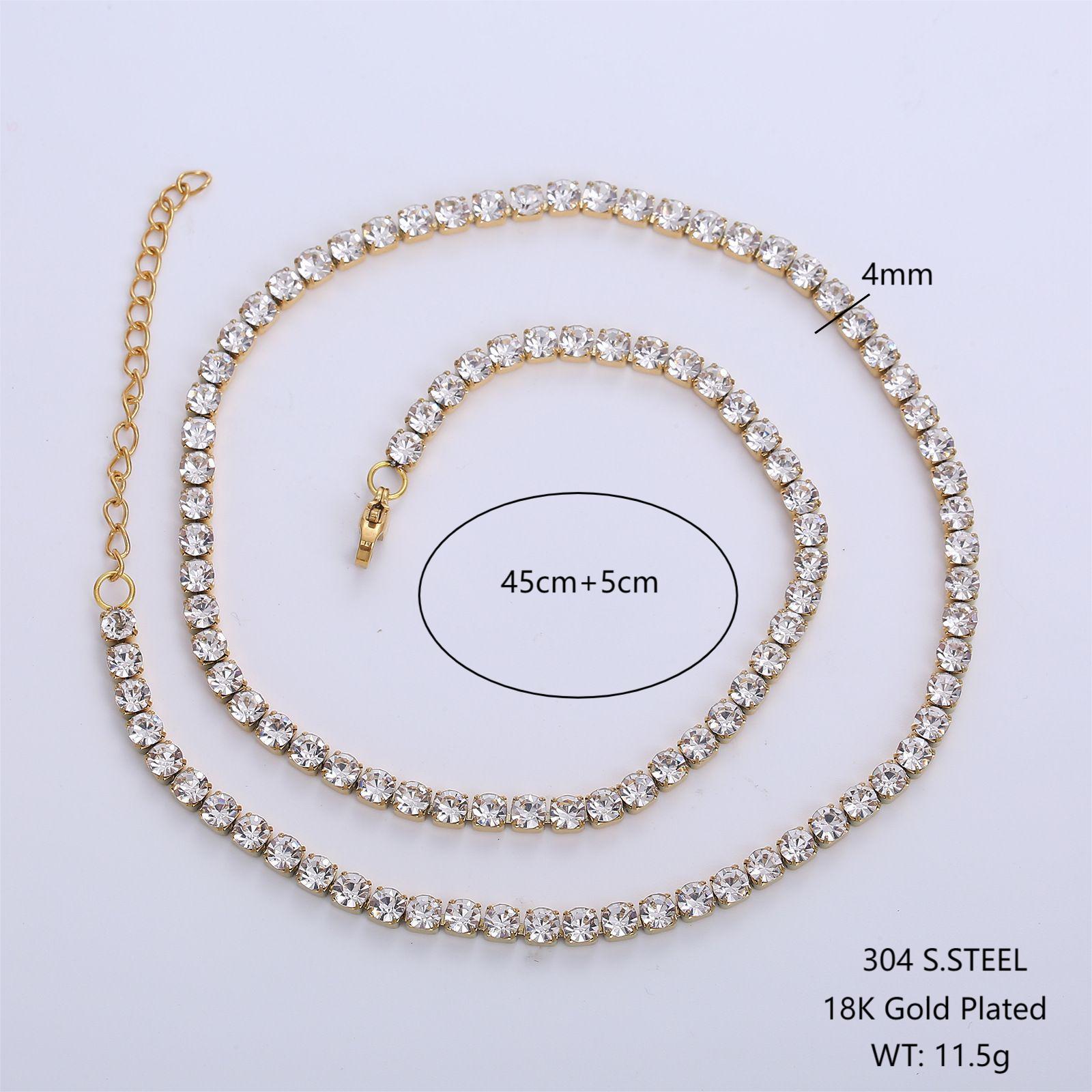 304 Stainless Steel 18K Gold Plated Simple Style Shiny Inlay Solid Color Artificial Rhinestones Necklace display picture 1