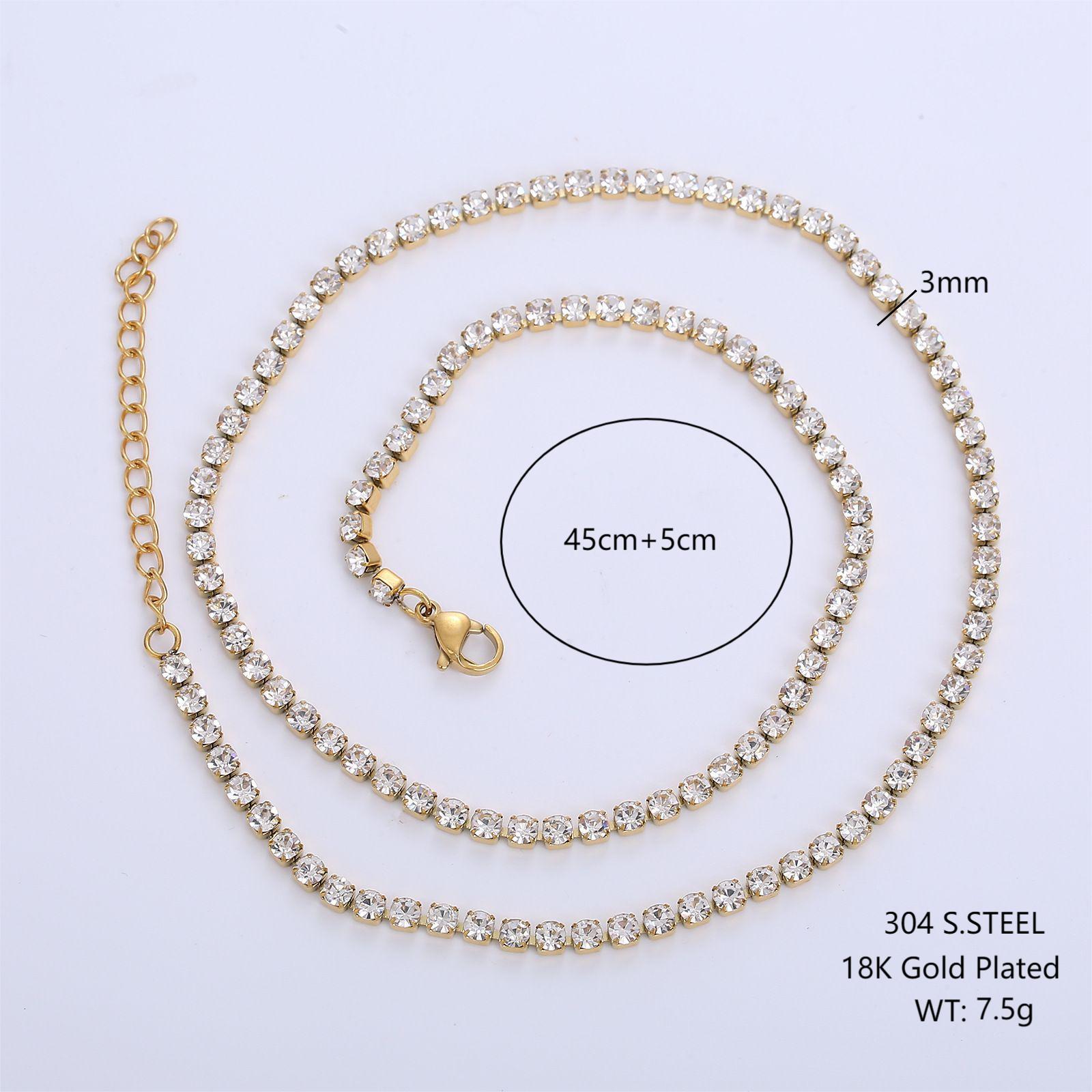 Acier Inoxydable 304 Plaqué Or 18K Style Simple Brillant Incruster Couleur Unie Strass Artificiels Collier display picture 9