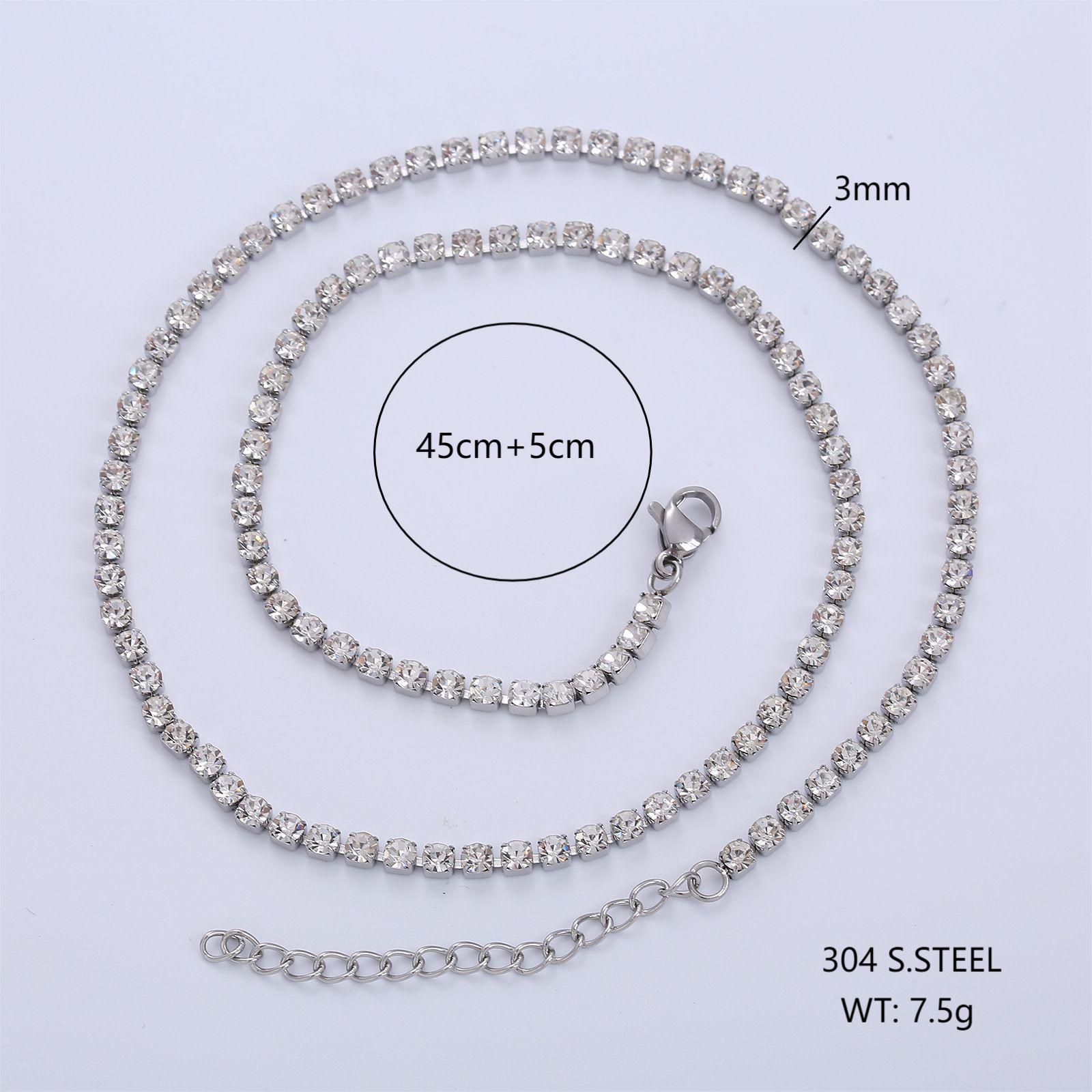 Acier Inoxydable 304 Plaqué Or 18K Style Simple Brillant Incruster Couleur Unie Strass Artificiels Collier display picture 3