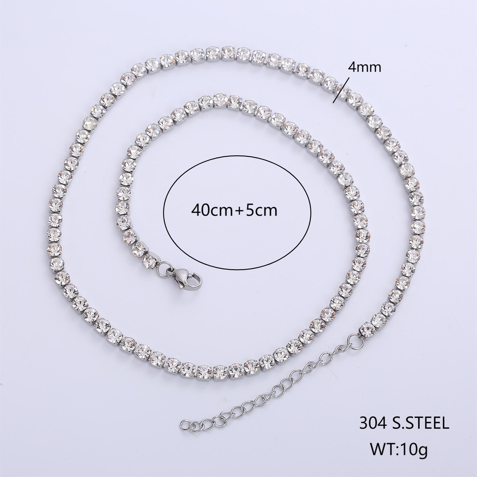 Acier Inoxydable 304 Plaqué Or 18K Style Simple Brillant Incruster Couleur Unie Strass Artificiels Collier display picture 2