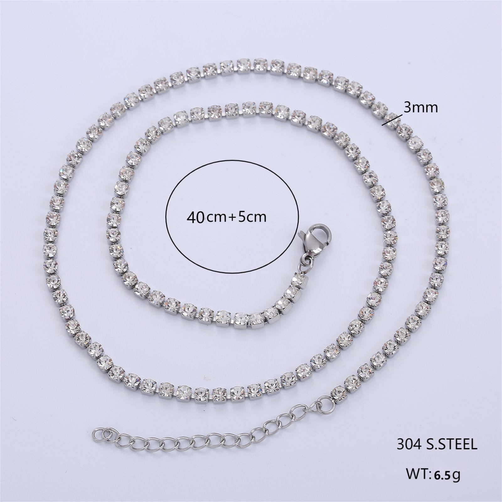 Acier Inoxydable 304 Plaqué Or 18K Style Simple Brillant Incruster Couleur Unie Strass Artificiels Collier display picture 4