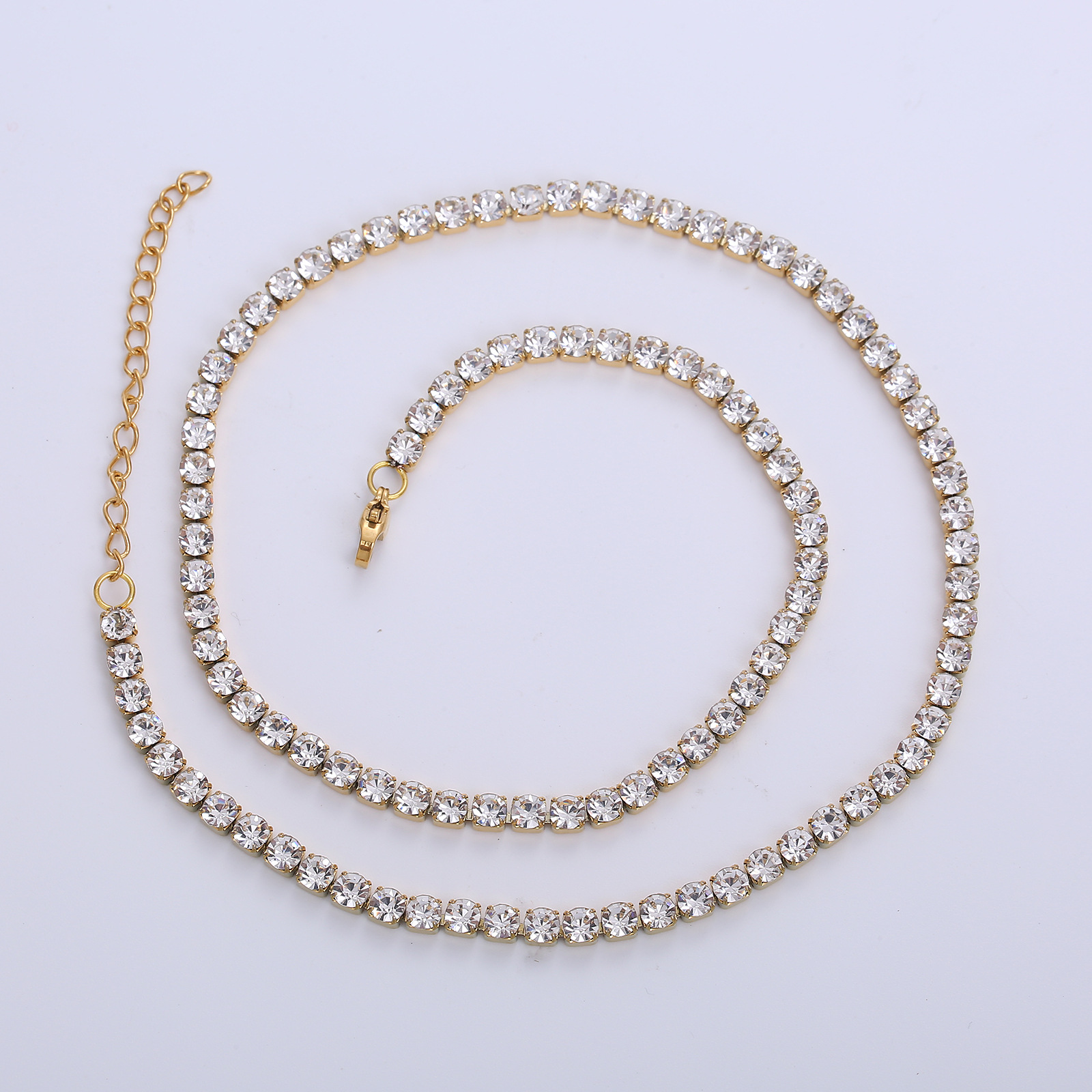Acier Inoxydable 304 Plaqué Or 18K Style Simple Brillant Incruster Couleur Unie Strass Artificiels Collier display picture 7