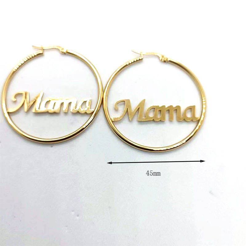 1 Pair MAMA Simple Style Classic Style Round Letter Hollow Out 201 Stainless Steel 18K Gold Plated Earrings display picture 1