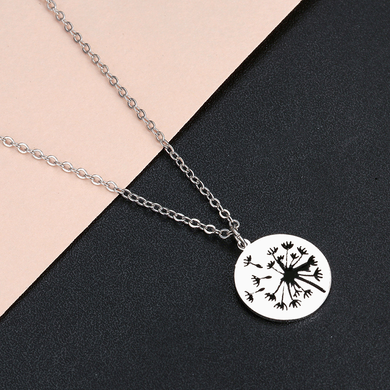 304 Stainless Steel Basic Modern Style Classic Style Round Dandelion Pendant Necklace display picture 7