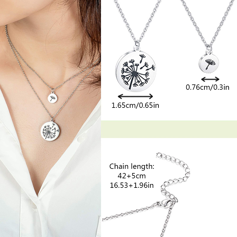 304 Stainless Steel Basic Modern Style Classic Style Round Dandelion Pendant Necklace display picture 4