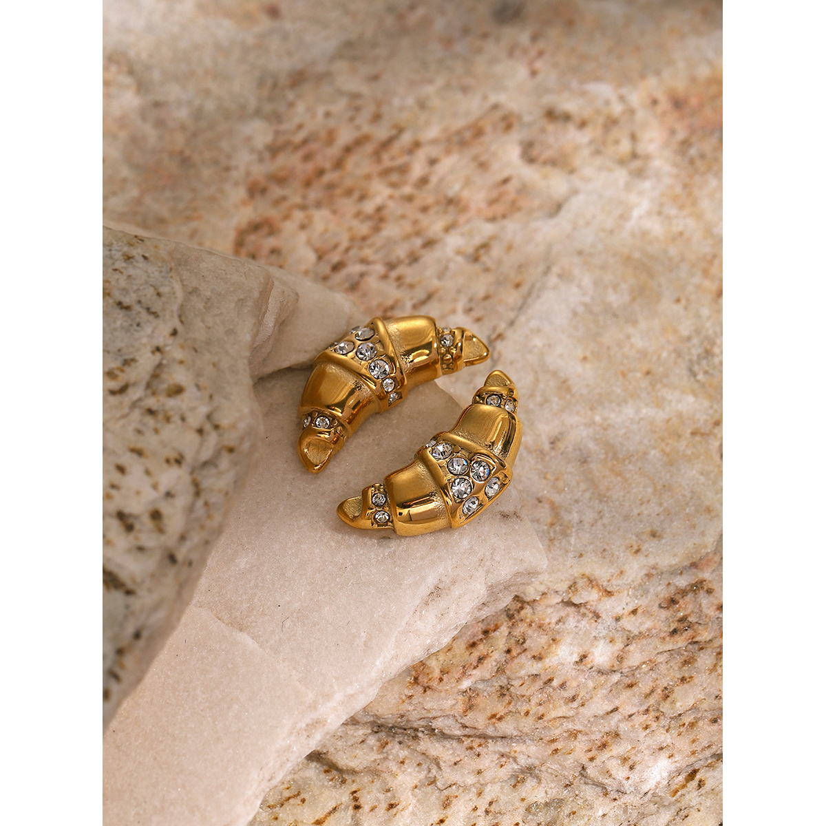 1 Pair IG Style Simple Style Claw Bag Inlay 316 Stainless Steel  Rhinestones 18K Gold Plated Ear Studs display picture 6