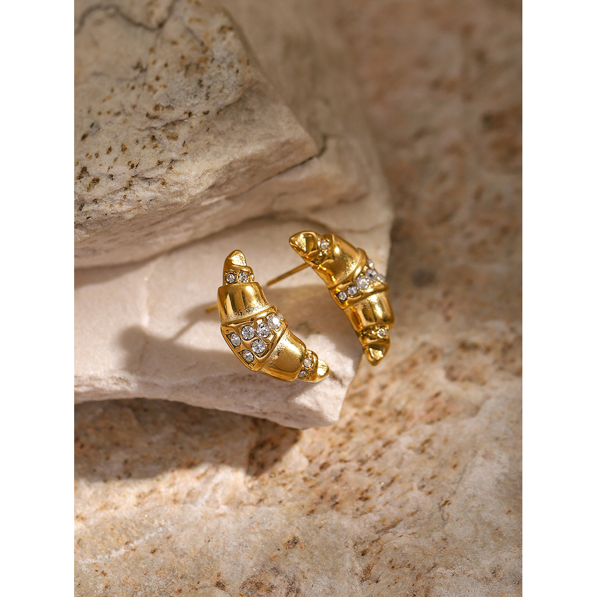 1 Pair IG Style Simple Style Claw Bag Inlay 316 Stainless Steel  Rhinestones 18K Gold Plated Ear Studs display picture 2