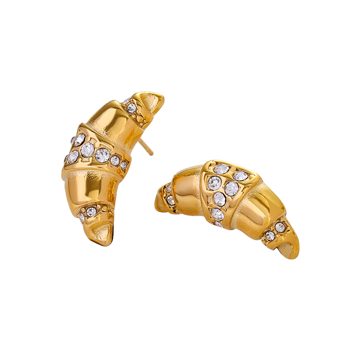 1 Pair IG Style Simple Style Claw Bag Inlay 316 Stainless Steel  Rhinestones 18K Gold Plated Ear Studs display picture 7