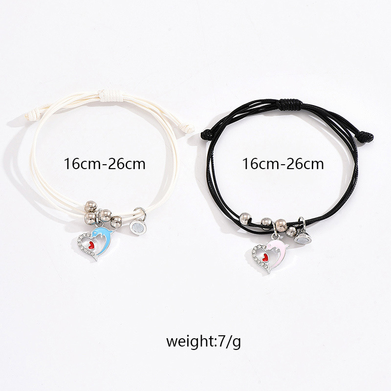 Cute Simple Style Dolphin Heart Shape Alloy Rope Enamel Hollow Out Inlay Rhinestones Women's Bracelets display picture 2