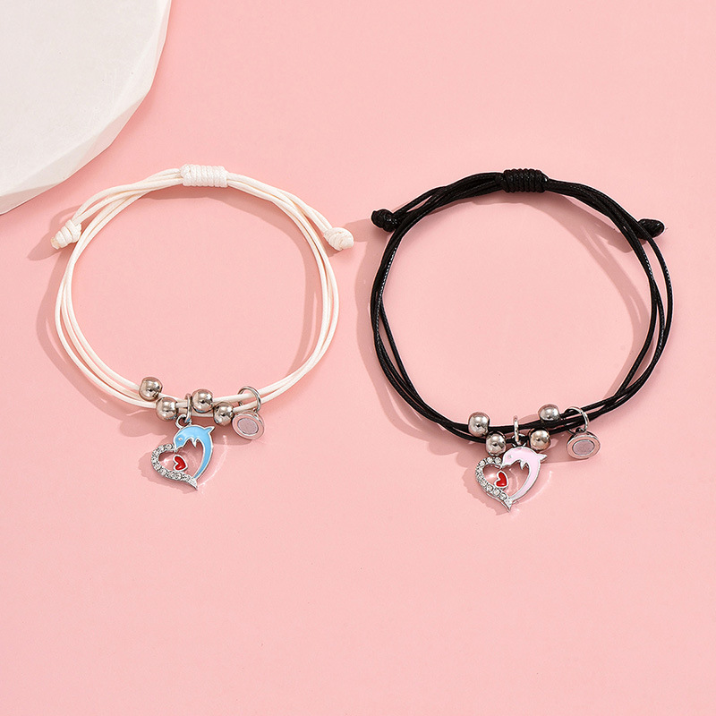 Cute Simple Style Dolphin Heart Shape Alloy Rope Enamel Hollow Out Inlay Rhinestones Women's Bracelets display picture 6