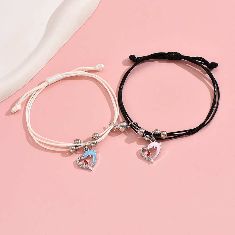 Cute Simple Style Dolphin Heart Shape Alloy Rope Enamel Hollow Out Inlay Rhinestones Women's Bracelets display picture 7