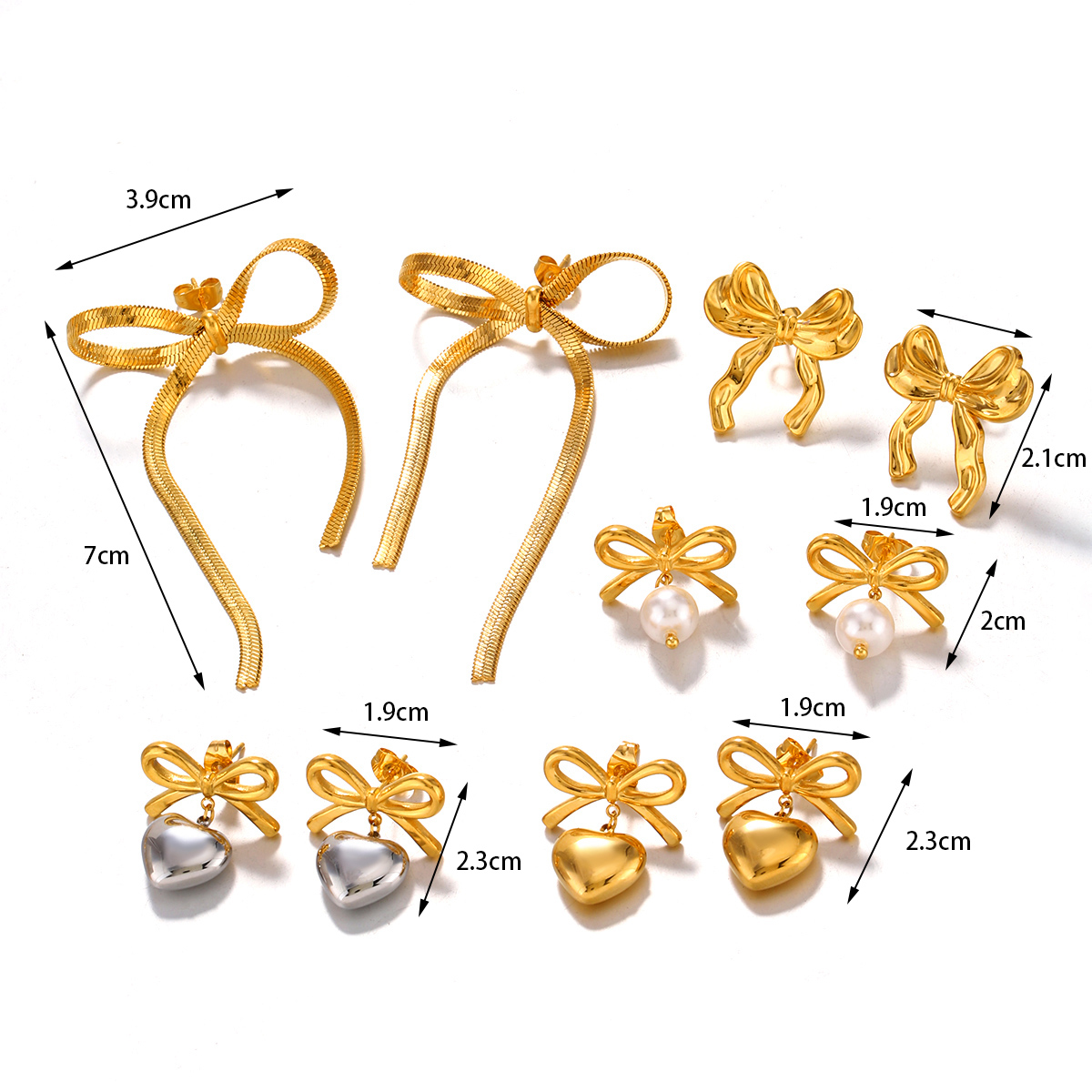 1 Pair Sweet Simple Style Heart Shape Bow Knot Polishing Pearl 304 Stainless Steel 18K Gold Plated Drop Earrings display picture 1
