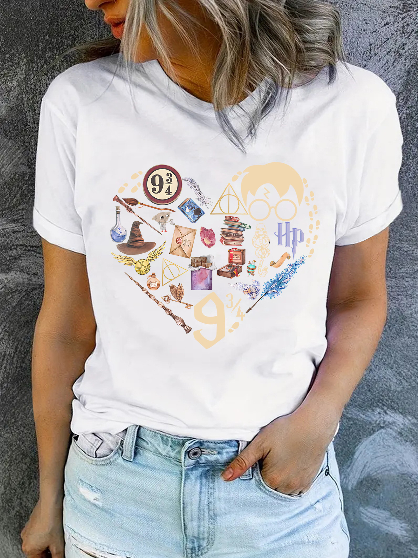 Frau T-Shirt Kurzarm T-Shirts Drucken Strassenmode Karikatur Herzform display picture 2