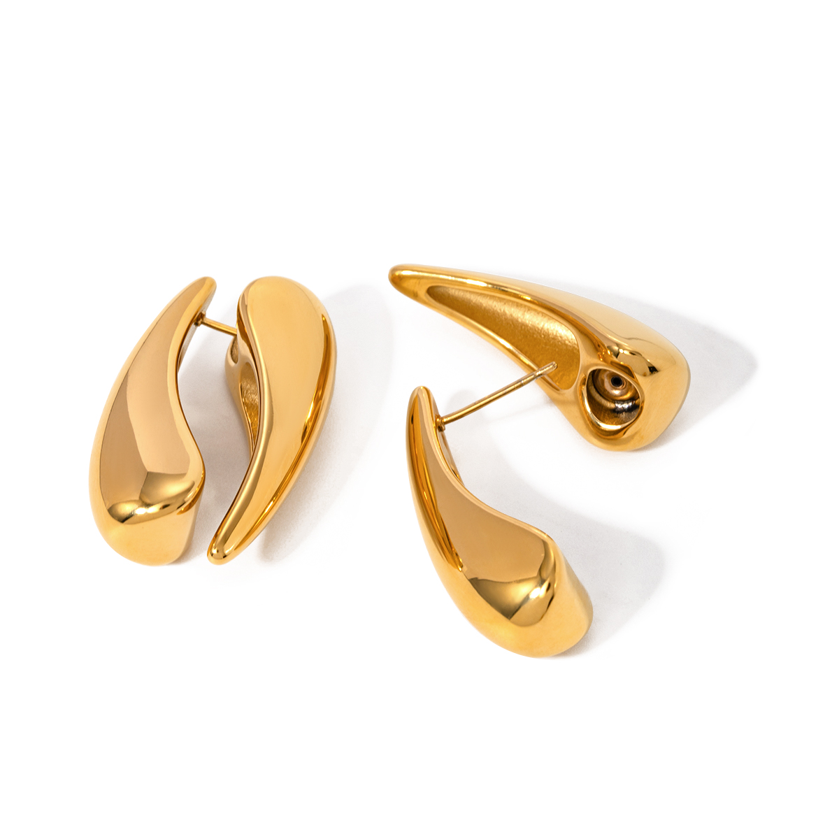 1 Pair IG Style Simple Style Water Droplets 316 Stainless Steel  18K Gold Plated Ear Studs display picture 1