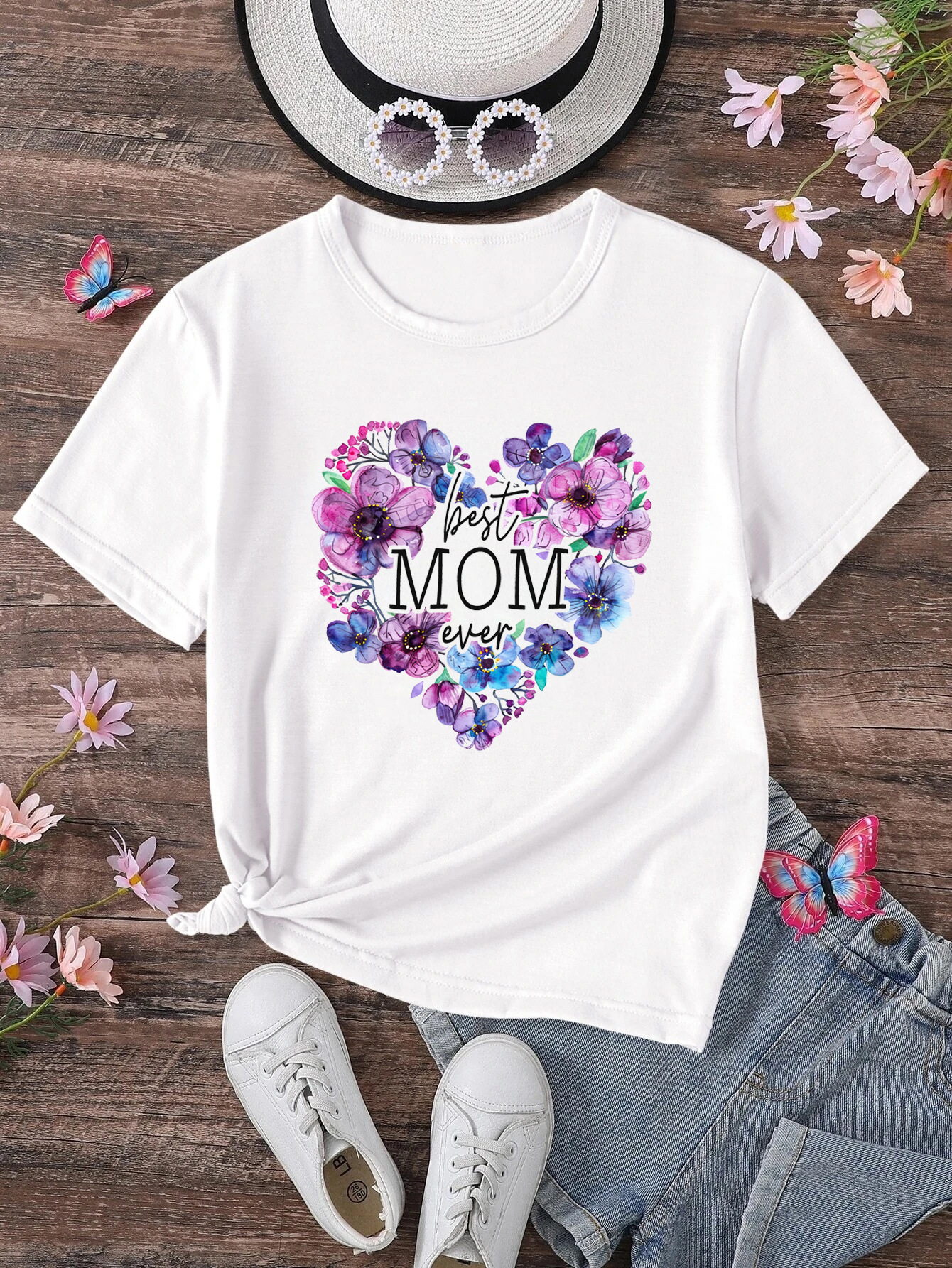 Simple Style Letter Heart Shape Flower Polyester T-shirts & Blouses display picture 1