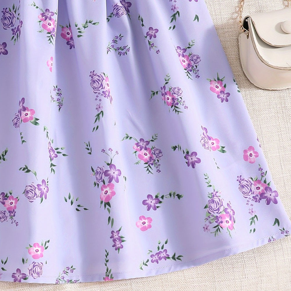Elegant Princess Pastoral Ditsy Floral 3D Print Cotton Blend Girls Dresses display picture 1