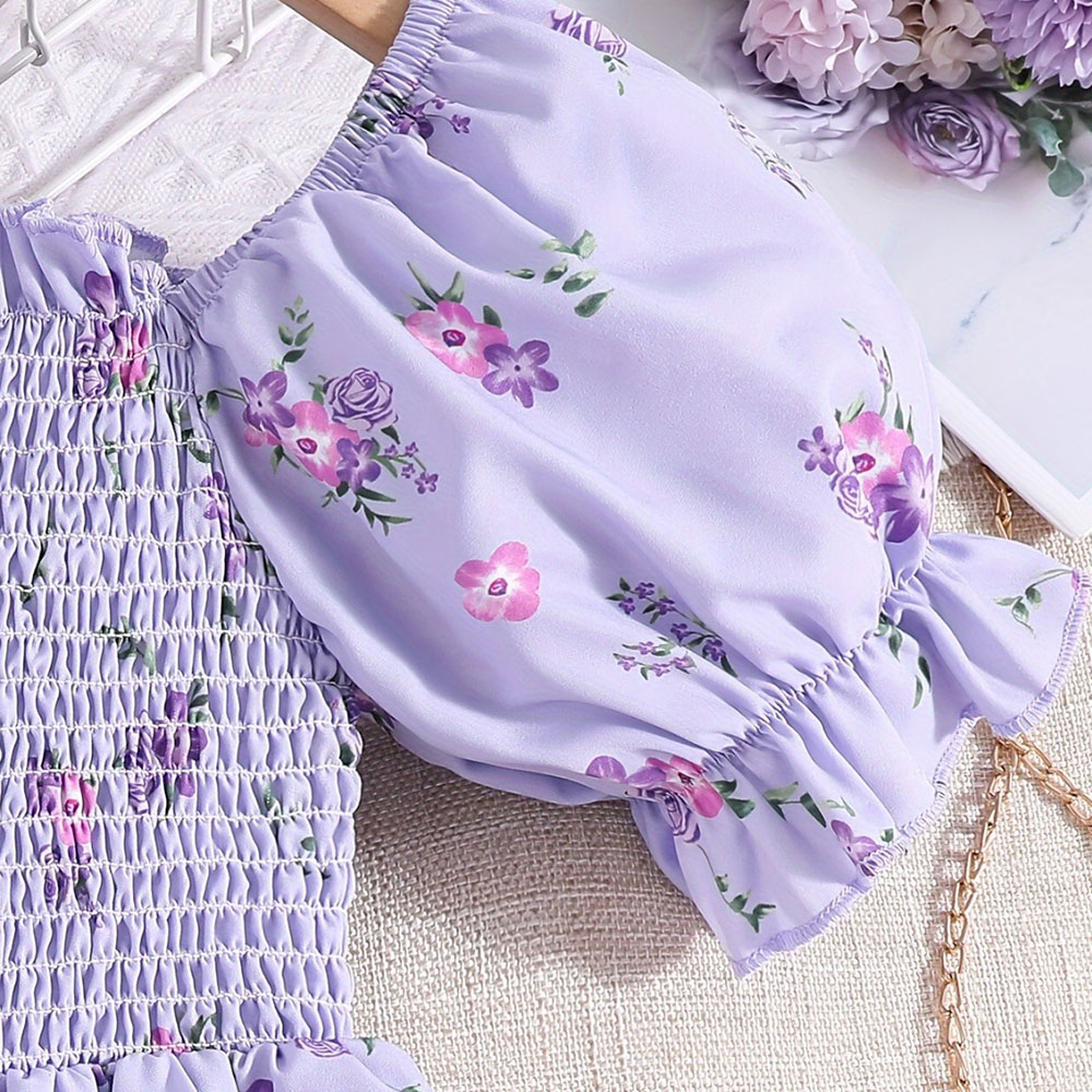 Elegant Princess Pastoral Ditsy Floral 3D Print Cotton Blend Girls Dresses display picture 2