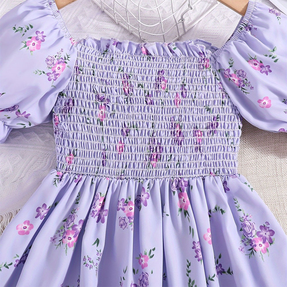 Élégant Princesse Pastorale Petites Fleurs Impression 3D Mélange De Coton Filles Robes display picture 3