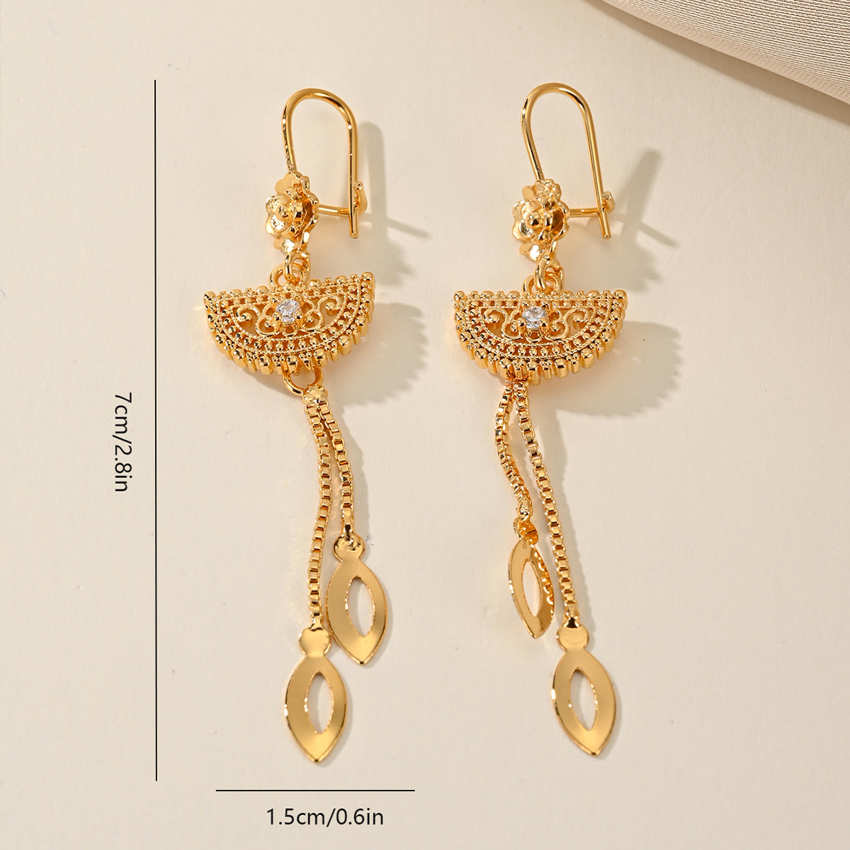 1 Pair Elegant Bridal Geometric Tassel Inlay Copper Zircon Gold Plated Drop Earrings display picture 1