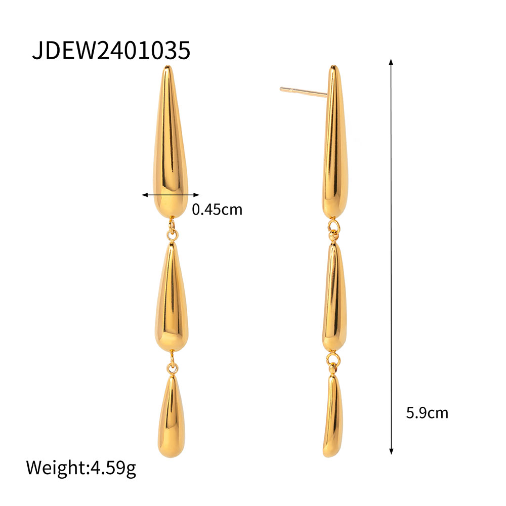 1 Pair IG Style Simple Style Water Droplets 304 Stainless Steel 18K Gold Plated Drop Earrings display picture 1