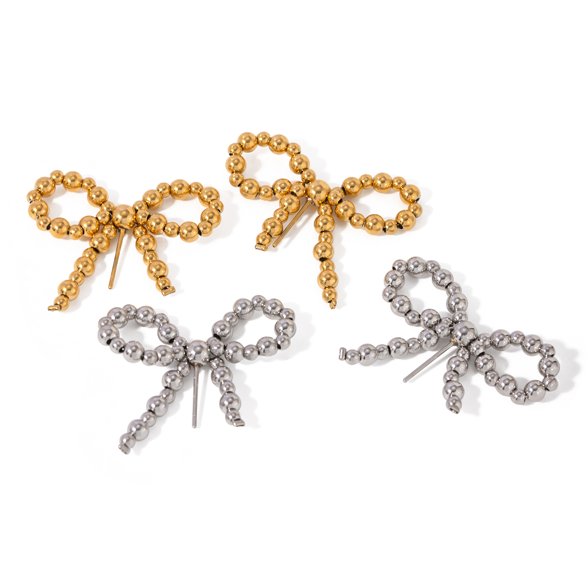 1 Pair IG Style Simple Style Bow Knot Beaded 304 Stainless Steel 18K Gold Plated Drop Earrings display picture 8