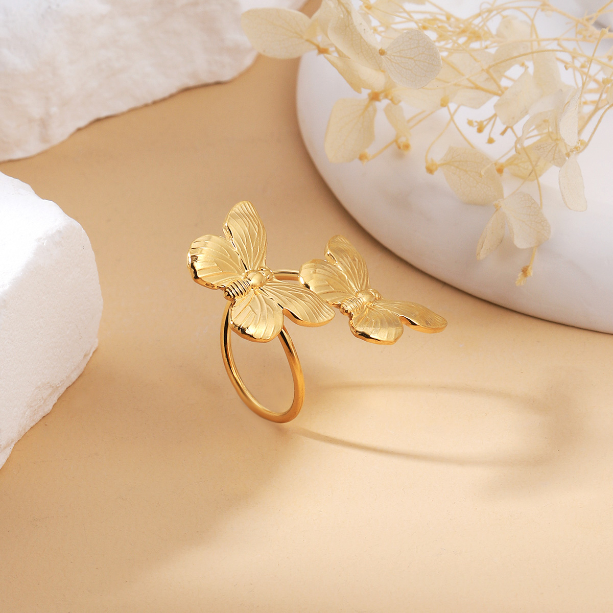 IG Style Sweet Butterfly 304 Stainless Steel 18K Gold Plated Open Rings In Bulk display picture 2