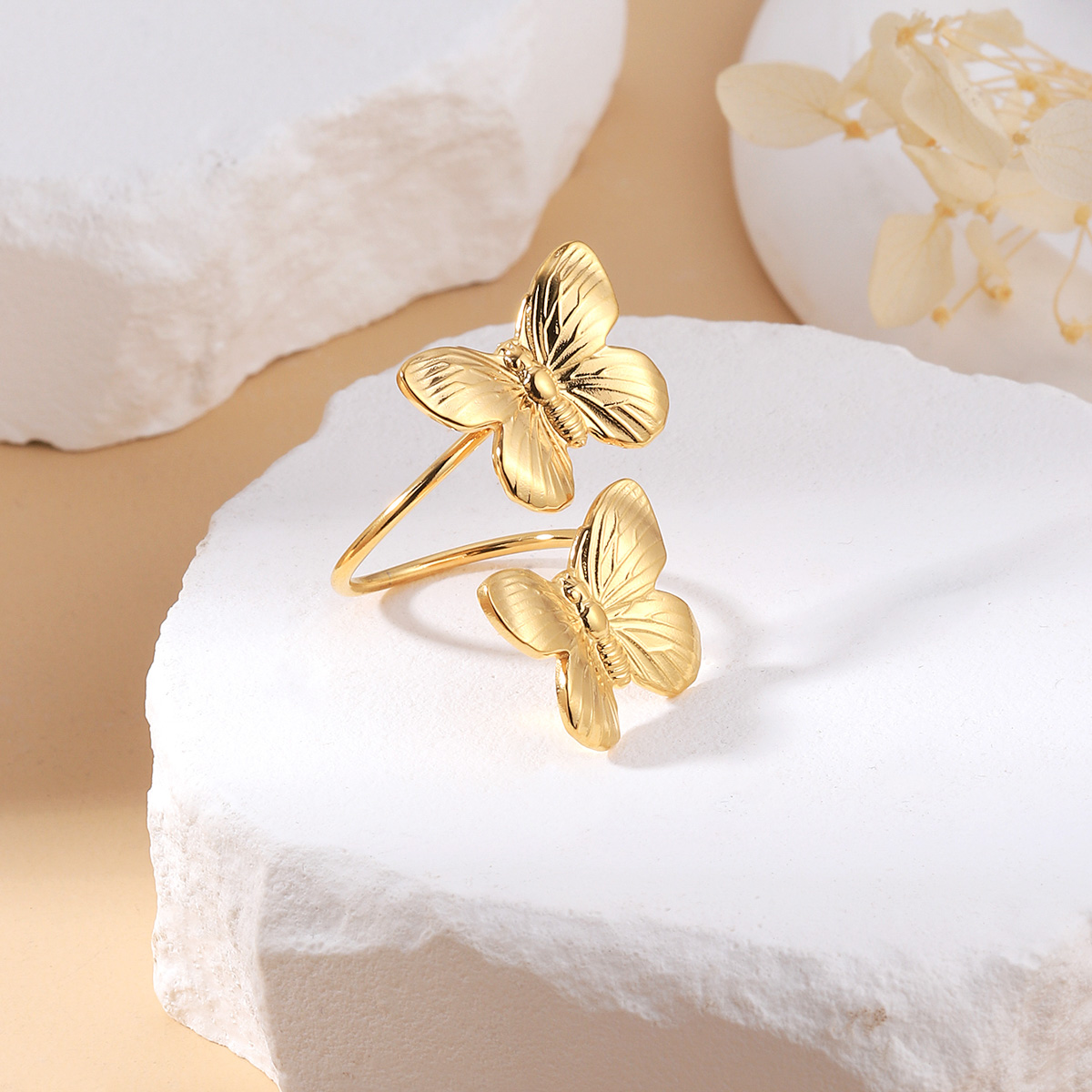 IG Style Sweet Butterfly 304 Stainless Steel 18K Gold Plated Open Rings In Bulk display picture 3