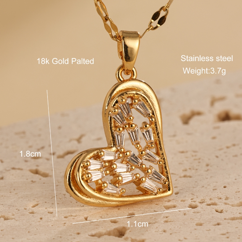304 Stainless Steel Copper 18K Gold Plated Basic Lady Classic Style Inlay Heart Shape Zircon Pendant Necklace display picture 1