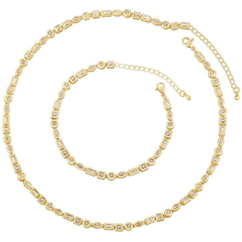 Cobre Chapados en oro de 18k Elegante Lujoso Brillante Enchapado Embutido Irregular Ronda Circón Pulsera Collar display picture 11