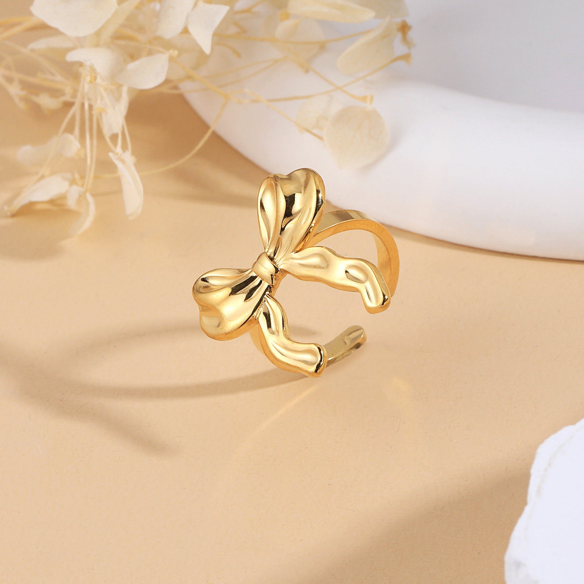 Sweet Simple Style Bow Knot 304 Stainless Steel 18K Gold Plated Open Rings In Bulk display picture 1